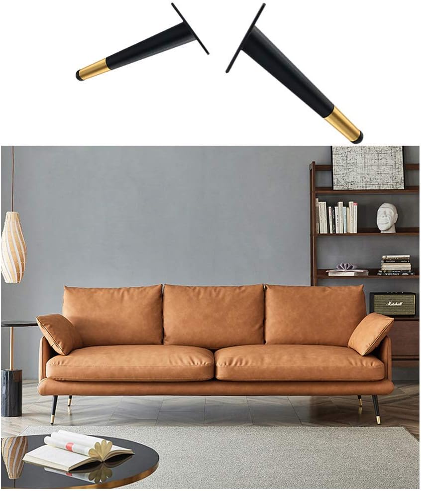 4pcs Furniture Legs Furniture Feet Metal Table Legs Supporting Feet Sofa Legs Cabinet Legs, Furniture Replacement Legs, Black Gold(Oblique cone30cm/11.8in)