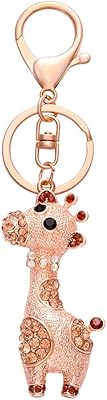 SENFAI Giraffe Deer Pretty Gold Plating Crystal Handbag Pendant Keyring Keychain for Car Key Holder (Rose gold)