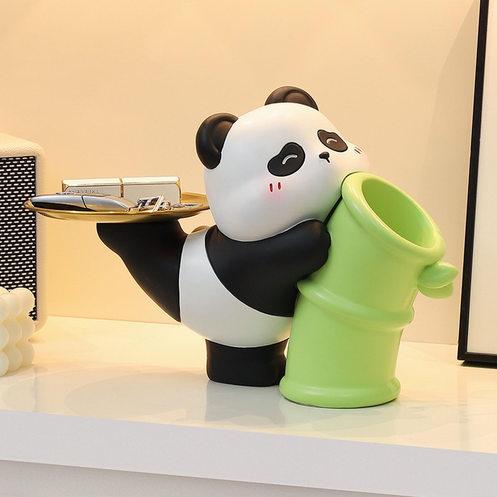 Taca na klucze Panda, kreatywny materiał żywiczny Taca na drobiazgi na biurko, Taca Rzeźba pandy z żywicy, Taca na klucze do przechowywania biżuterii w przedpokoju, Ozdoba Salon