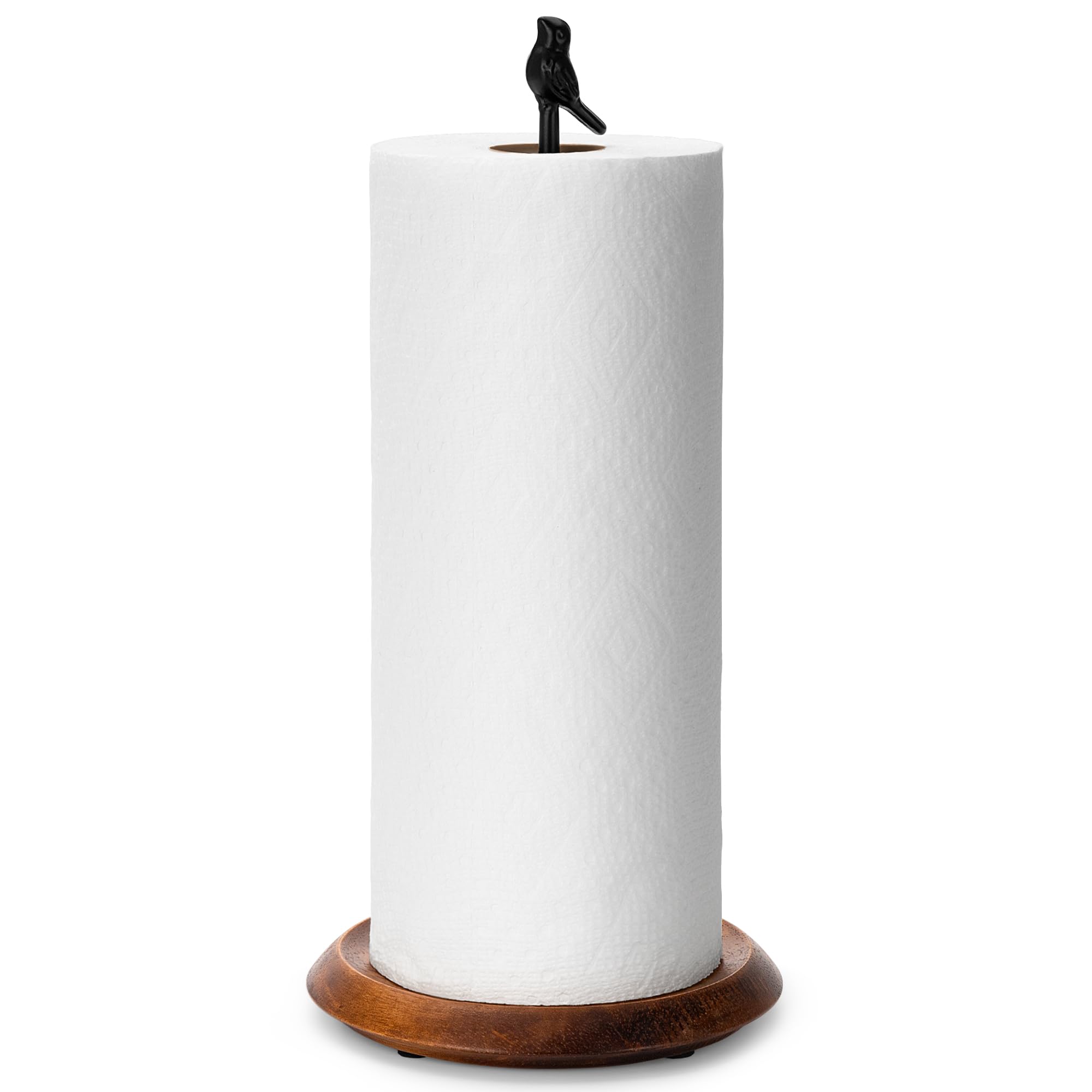 SUNNEKO Wood Paper Towel Holder, Black Kitchen Roll Holder Free Standing, Easy Tear Rustic Kitchen Tissue Holder for Dining Table