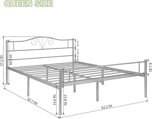 Miniatura 58 de Base de cama de metal resistente tamaño individual, base de colchón de acero, con revestimiento negro, cabecero retro para cama individual, no Negro