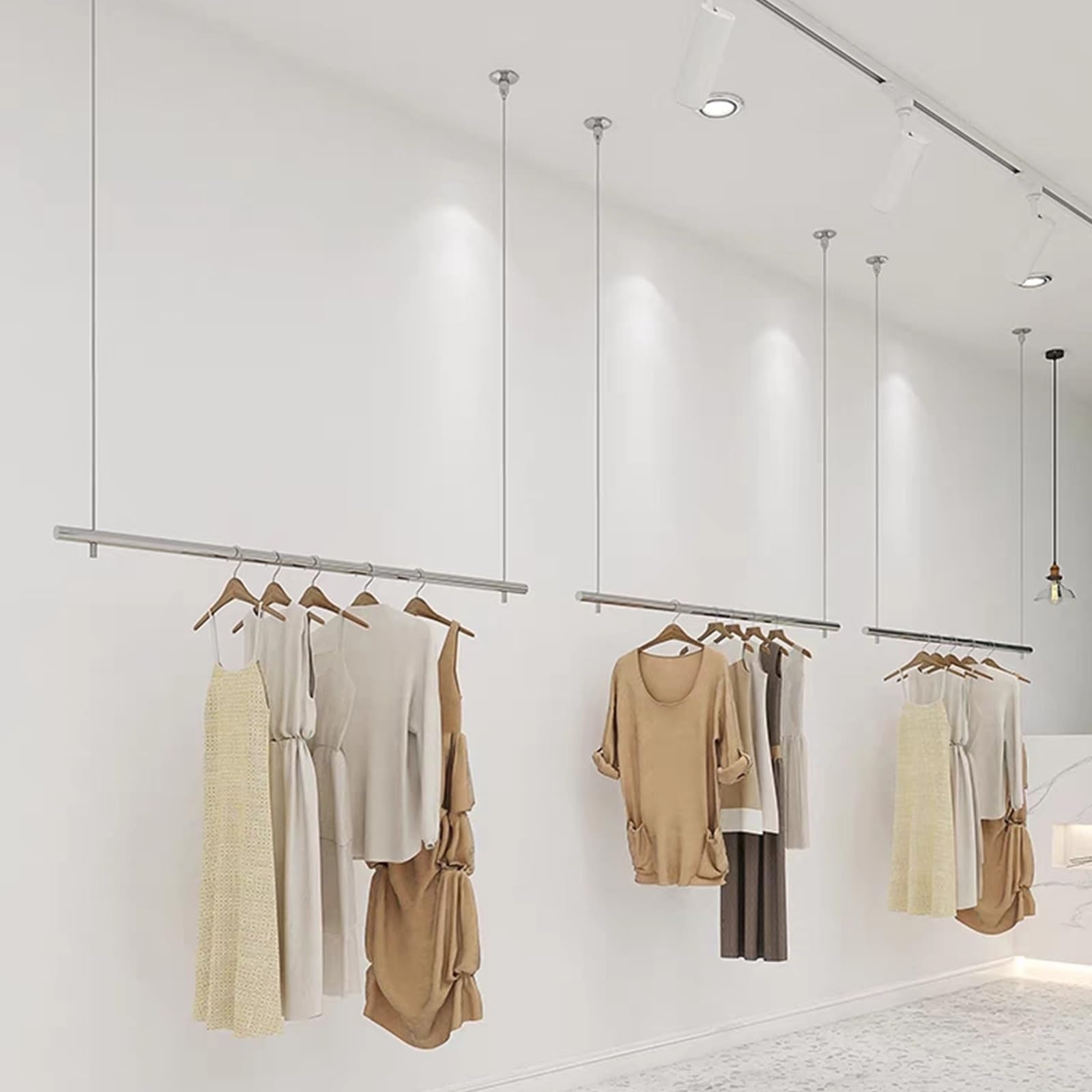Jcgly Appendiabiti da Soffitto Stand Appendiabiti Regolabile in Altezza, Acciaio Inox, Asta Appendiabiti per Esposizione al Dettaglio, Asta Appendiabiti, Argento(80cm/31inch)