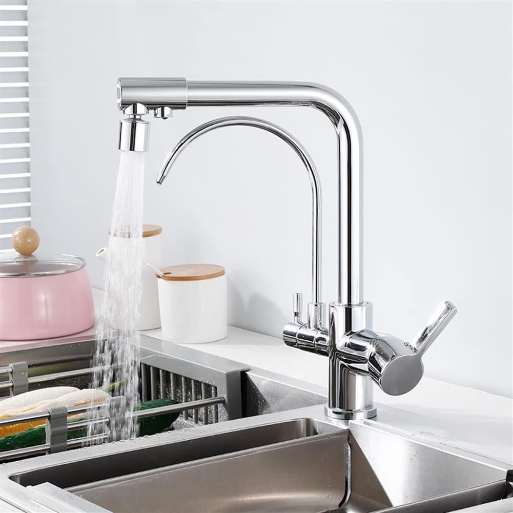HTTGDGDH 4In1 Kitchen With Drinking Water Filter Brass Double Handle 360° Swivel Water Filter Mixer Tap For Filtration Systemstylish And Functional,
