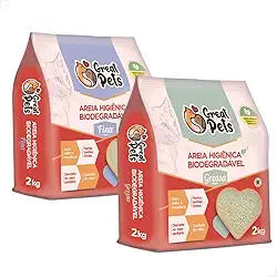 KIT 2 Areias Para Gatos Biodegradavel Mandioca Milho Fina Grossa 4kg (FINA + GROSSA)