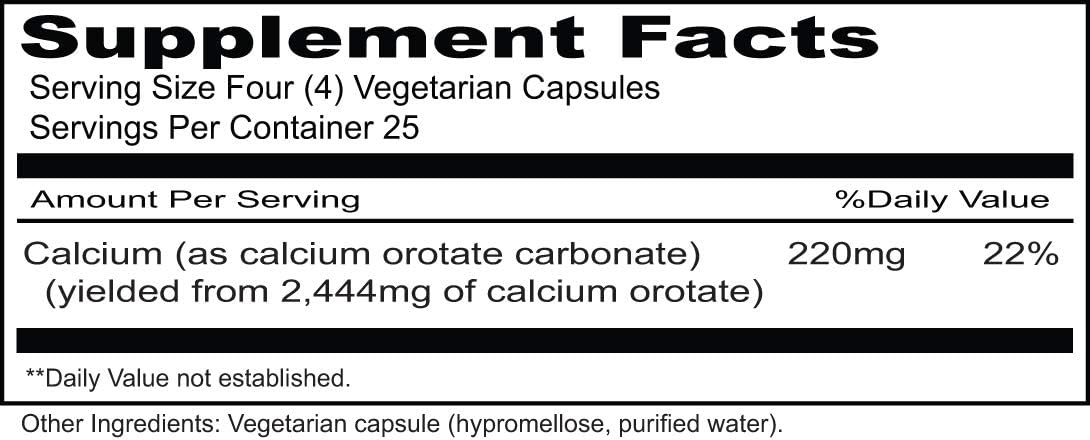 Priority One Vitamins - Calcium Orotate -100 Vegetarian Capsules - Calcium Supplementation for Strong Bones*