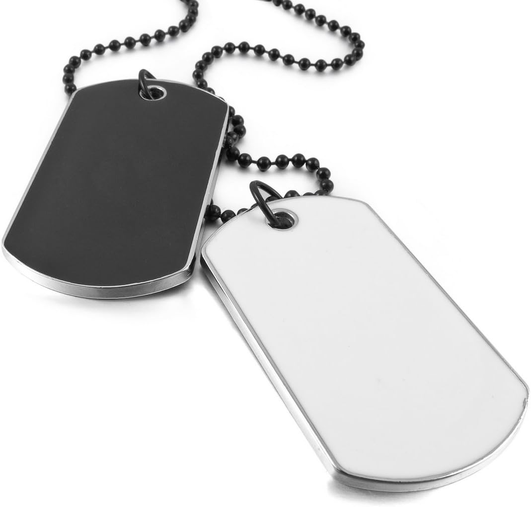 MunkiMix 2 PCS Alloy Enamel Pendant Necklace Army Name Double Dog Tag 27 Inch Chain Men,Chain