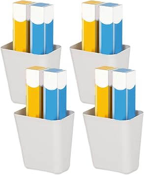 4Pcs Wall Cup Holder, Self Adhesive Wall Mounted Storage Box, Small Remote Holder Sleek White Pen, Kitchen Cabinet Bedroom Wardrobe Bathroom, Adhesive Pen