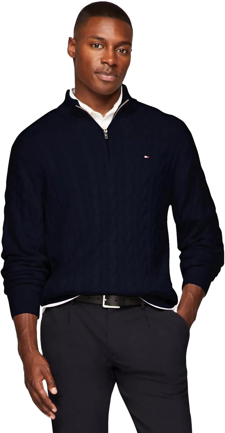 TOMMY HILFIGER Men's Signature Cable Kint Quarter Zip Pullover Sweater 2025 Collection