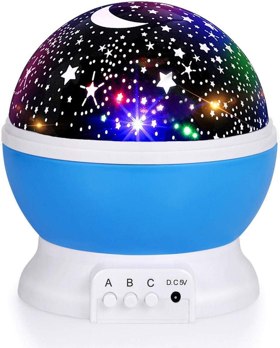 Moon Star Projector 360 Degree Rotation 4 LED Bulbs 9 Colour Changing Night Light with USB Cable
