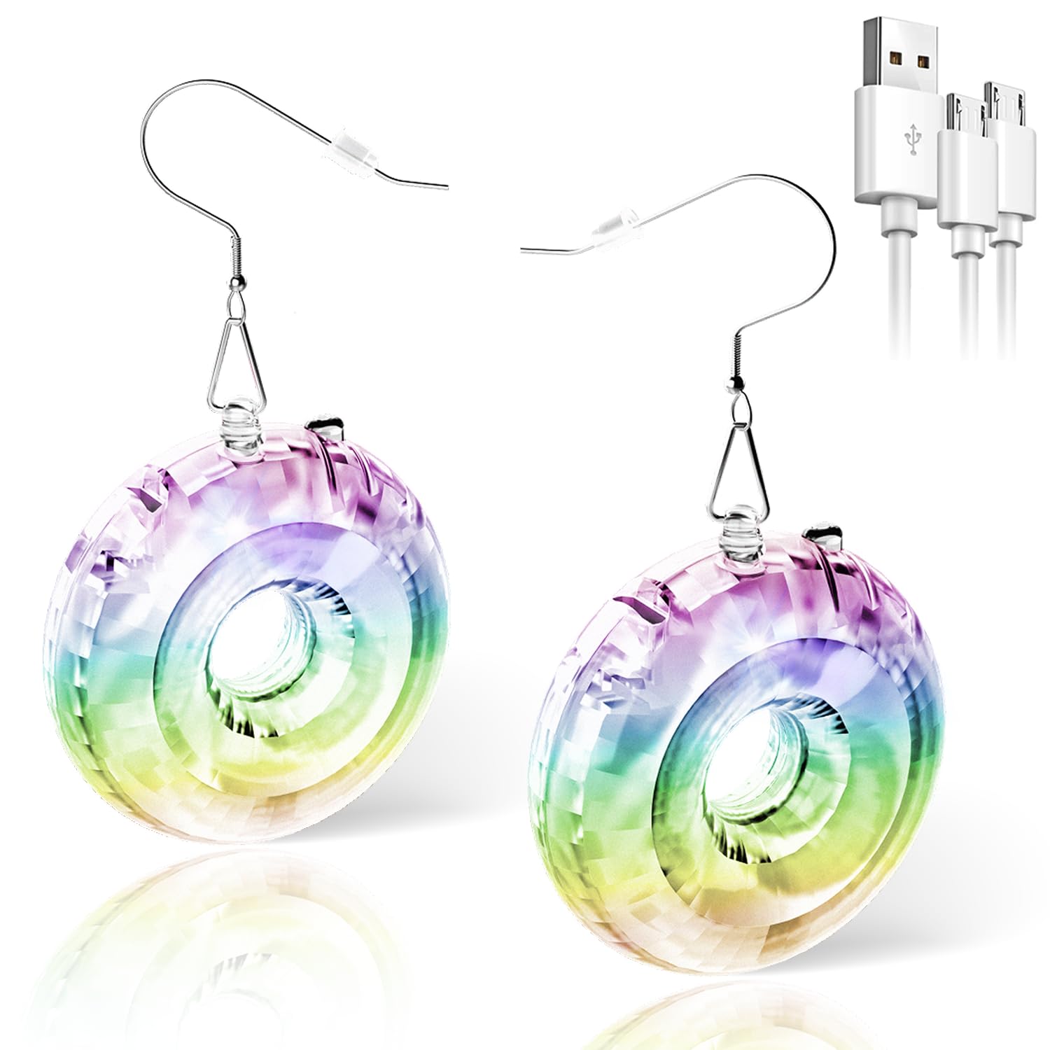 LED Ohrringe Rhombic discokugel Earrings 16 Lichtmodi Wiederaufladbar 70er 80er 90er jahre outfit damen für Frauen Konzert, Disco Party, Rave party gadgets