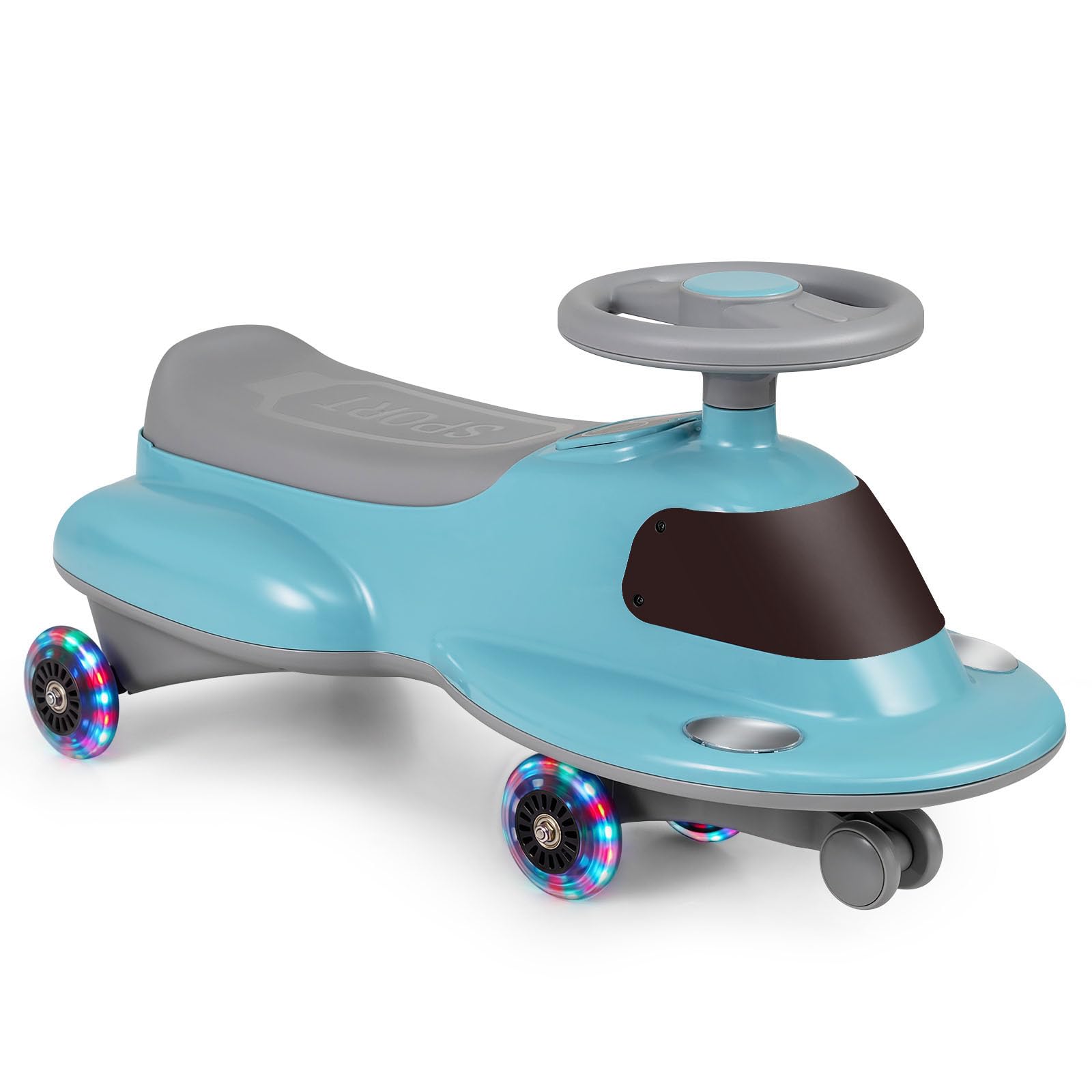 COSTWAY Ride on Wiggle Car, Sit On Swivel Scooter with Light up Wheels, Under-seat Storage, Children Balance Toy Cars for Indoor Outdoor (Blue+Grey, 75 x 30 x 35cm)