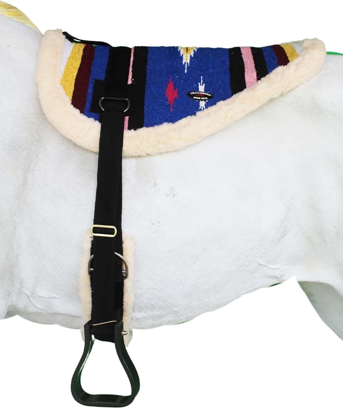 CHALLENGER Horse Western Treeless Faux Fur Padded Serape Acrylic Bareback Pad Stirrups 39211