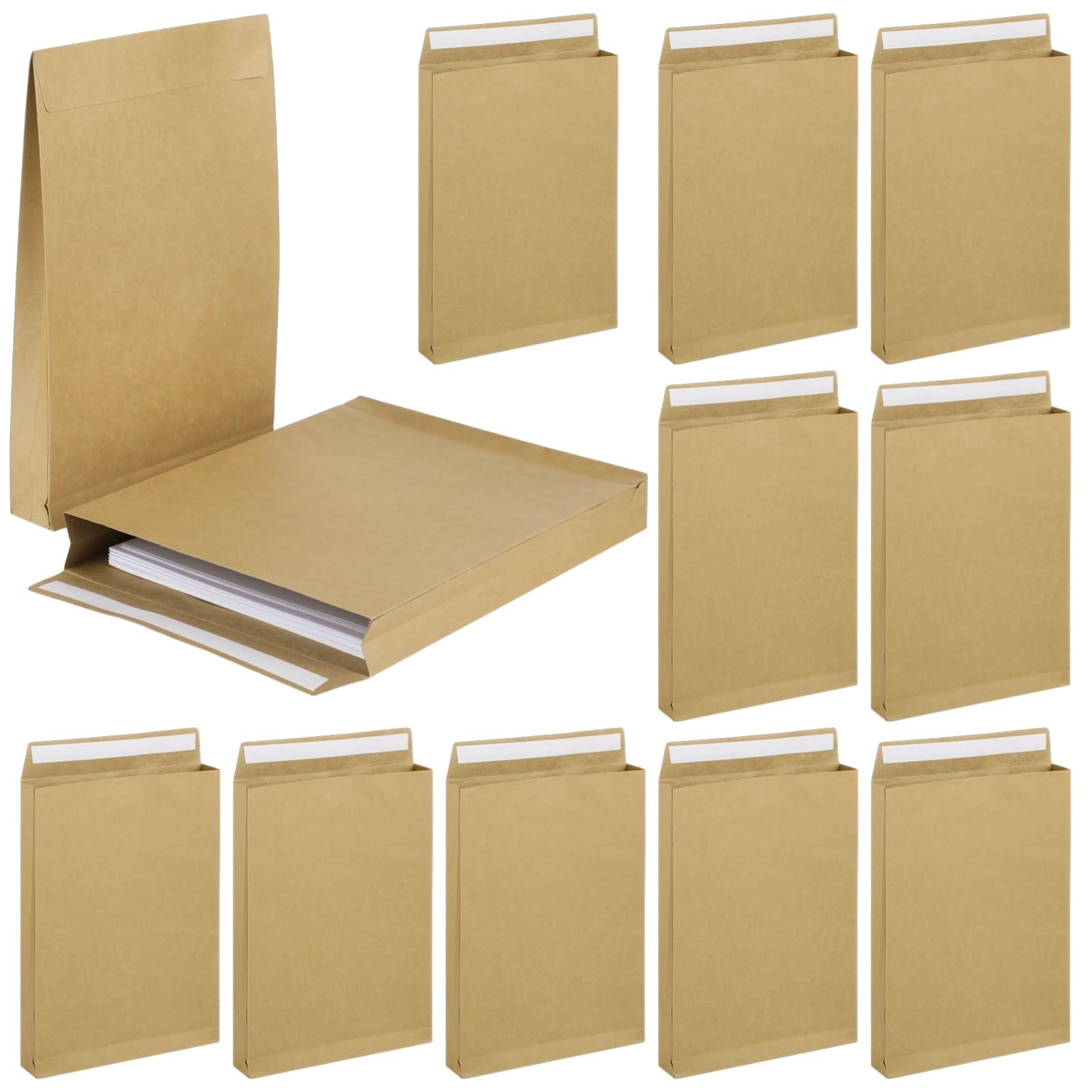 30 Pcs Kraft Paper Gusset Envelopes, A4 Size Expandable Envelopes with Self Adhesive Seal, 238x335x40mm Brown File Bags for Mailing Documents, Magazines and Photos