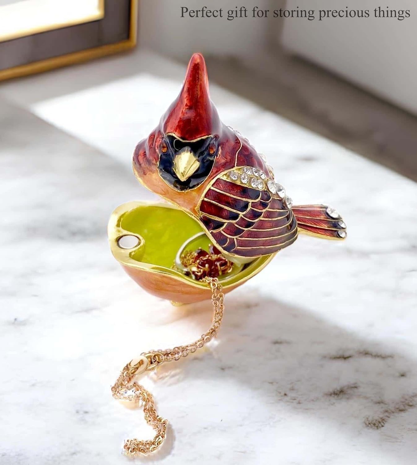 Elegant Cardinal Bird Jewelry Trinket Boxes Hinged .Keepsake Ring Box Necklace Earrings Organizer.Cardinals Gifts for Women Bird Figurines Home Decor. - Image 4