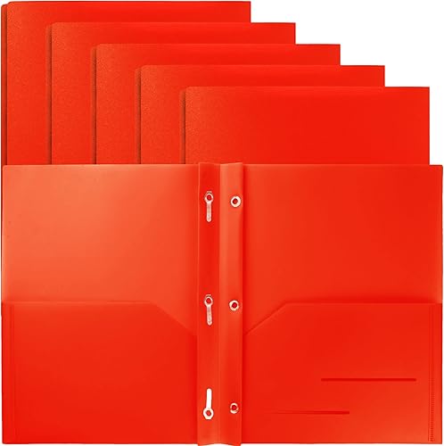 Youngever Paquete de 6 carpetas de plástico resistente con dos bolsillos con 3 puntas, cierre de puntas de metal, carpeta de plástico resistente con