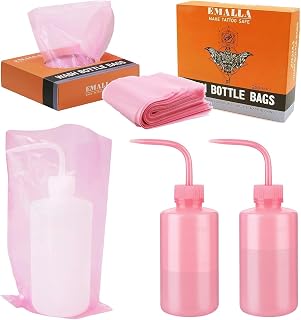 Tattoo Bottle Bags with 2pcs Squeeze Bottles -LEEYUKA 250pcs Pink Wash Bottle Covers With 2pcs 250ml Bottles Squeeze Bottle Sleeves for Tattoo Bottles Pink Tattoo Supplies
