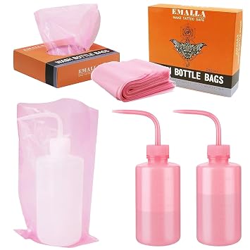 Tattoo Bottle Bags with 2pcs Squeeze Bottles -LEEYUKA 250pcs Pink Wash Bottle Covers With 2pcs 250ml Bottles Squeeze Bottle Sleeves for Tattoo Bottles Pink Tattoo Supplies