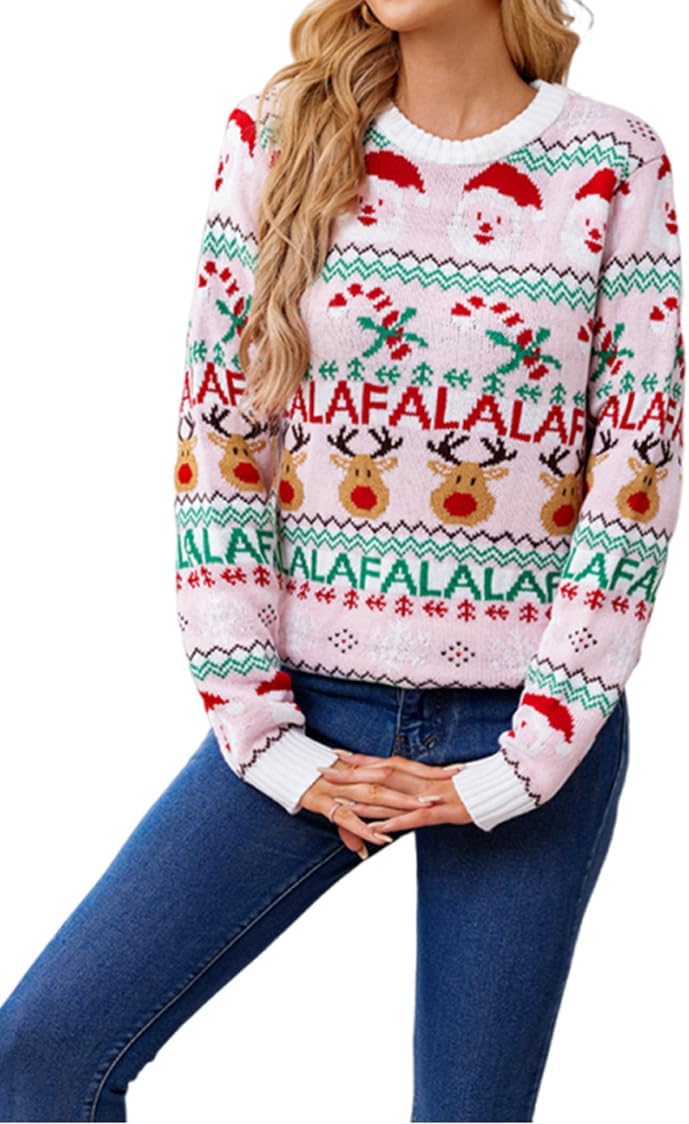 Womens Ugly Christmas Sweater Funny Xmas Santa Claus Pullover Top Knit Casual Long Sleeve Sweater