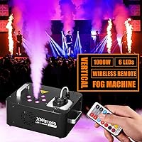 Vista 2 de Máquina de niebla vertical de 1000 W con 6 luces LED y control remoto inalámbrico para escenario de Halloween, boda, fiestas de DJ