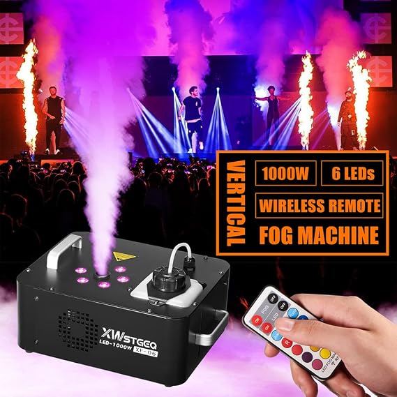 XWSTGEQ 1000W Vertical Fog Machine 2 Pack RGB LED Lights Wireless Remote