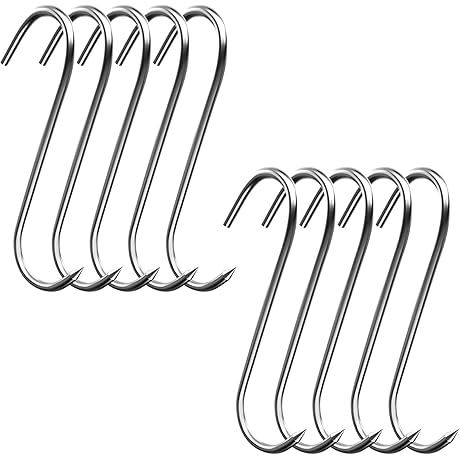 10 Pieces Stainless Steel S-Shaped Butchering Hooks, Ideal for Hanging, Drying, Processing, and Smoking Meat