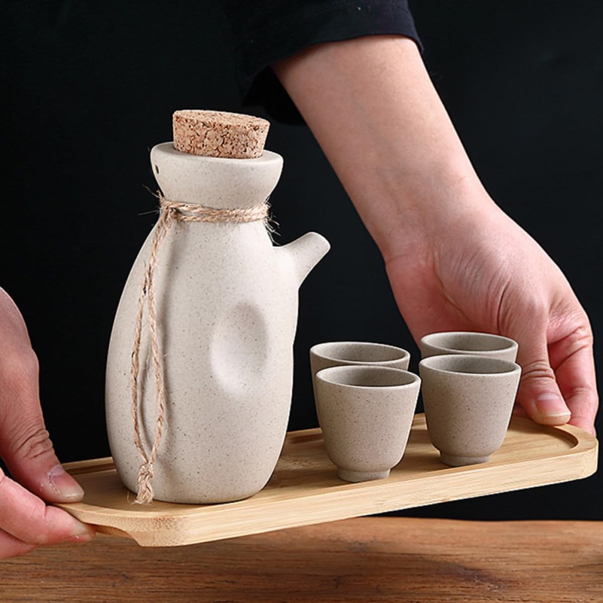 Japanese Sake Set with 300ml Bottle and 4 Cups Ceramic