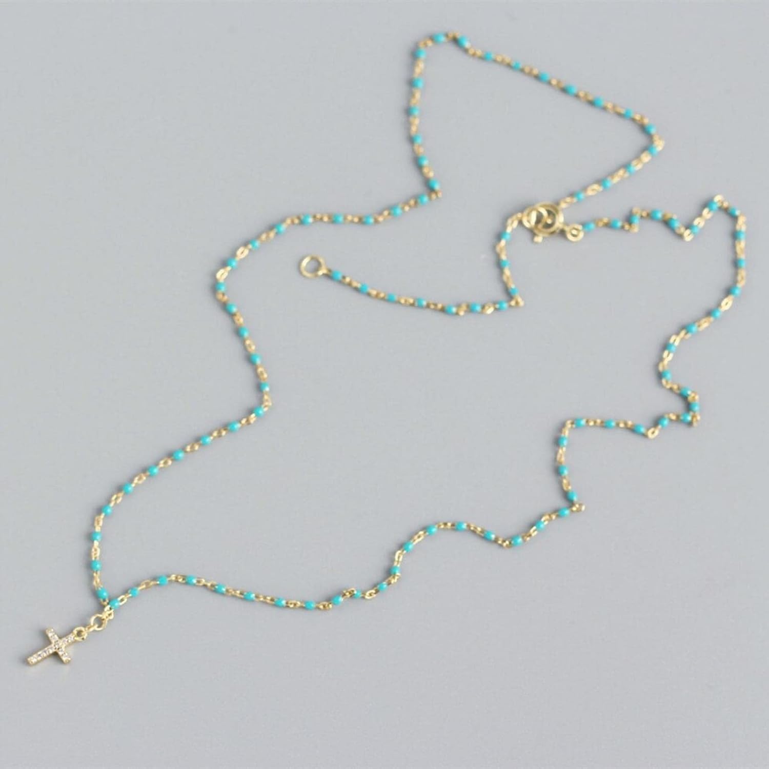 925 Sterling Silver Gold Mini Cross Special Long Chain Pendant Necklace Fine Beads Locker Chains Jewelry for Women