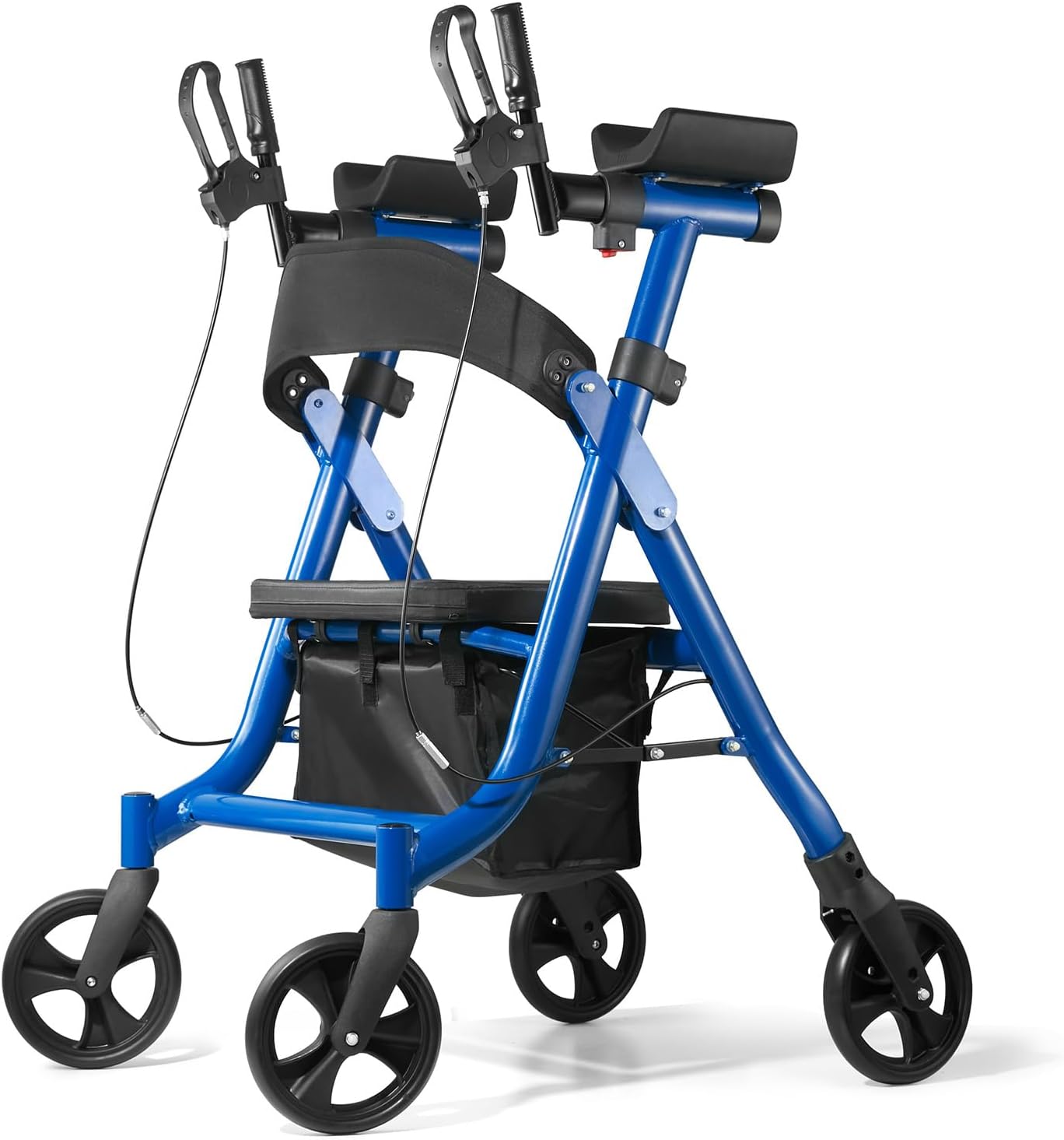 Heavy Duty Rollator Walker for Seniors, Folding Bariatric Walker with 8" Big Front Wheels- Rolling Mobility Walking Aid for Adult Elderly, Aluminum Frame, Blue
