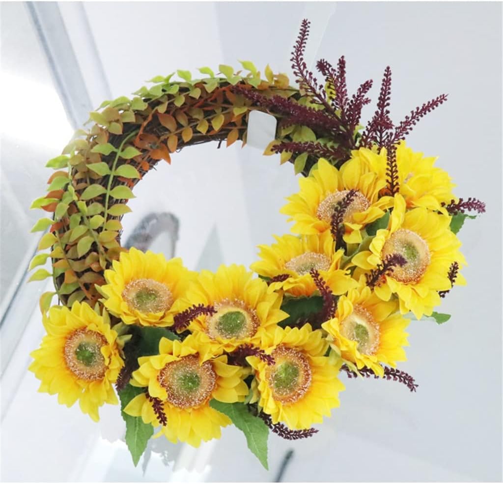 Faux Sunflower Wreath Door Decoration Wall Hanging Wreath Patio Arrangement