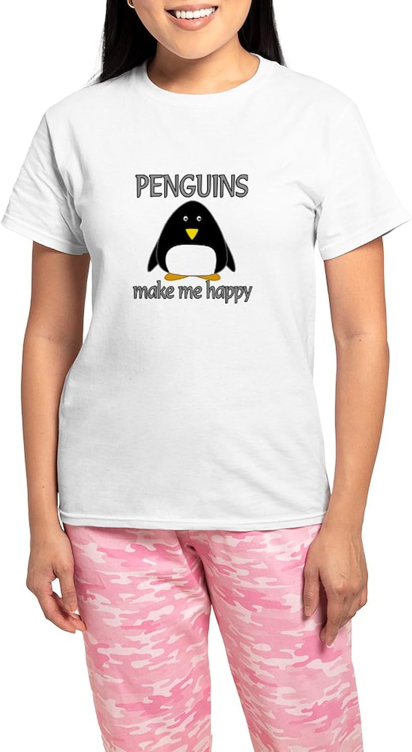 CafePress Penguin Happy Women's Light Pajamas Women's Novelty Cotton Pajama Set, Comfortable PJ Sleepwear