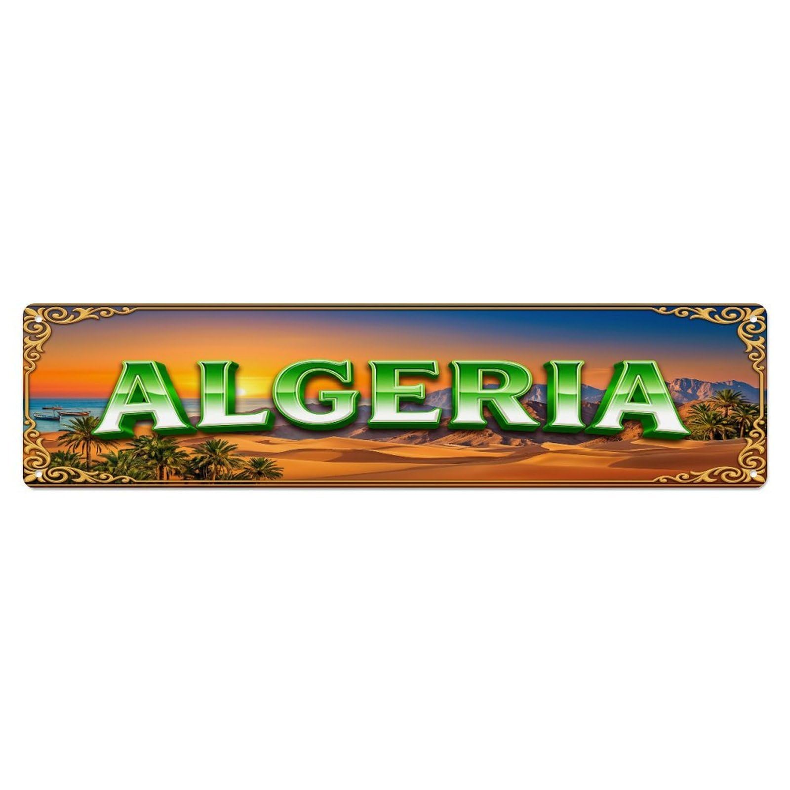 Cmhok Vintage Style Vintage Algeria Flag Travel Pattern Metal Tin Sign Wall Decor For Cafe, Club, Garden Metal Poster 4X16inch