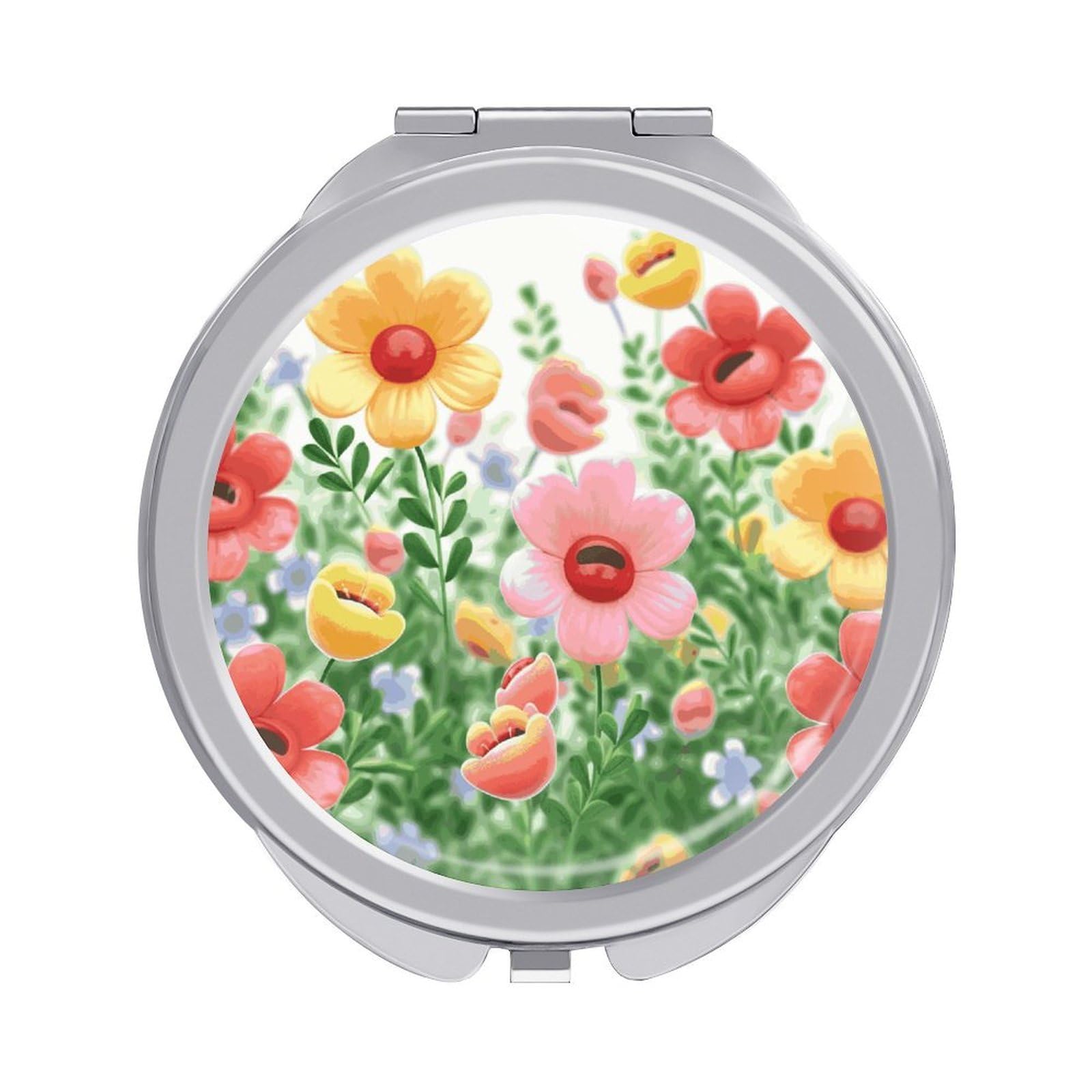 JTREHY Happy Flower Makeup Mirror Portable Folding Mirror Compact Travel Mirrors 2-Sided Round Pocket Mirrors Cute Handheld Beauty Mirror for Handbag Purse for Women Gift