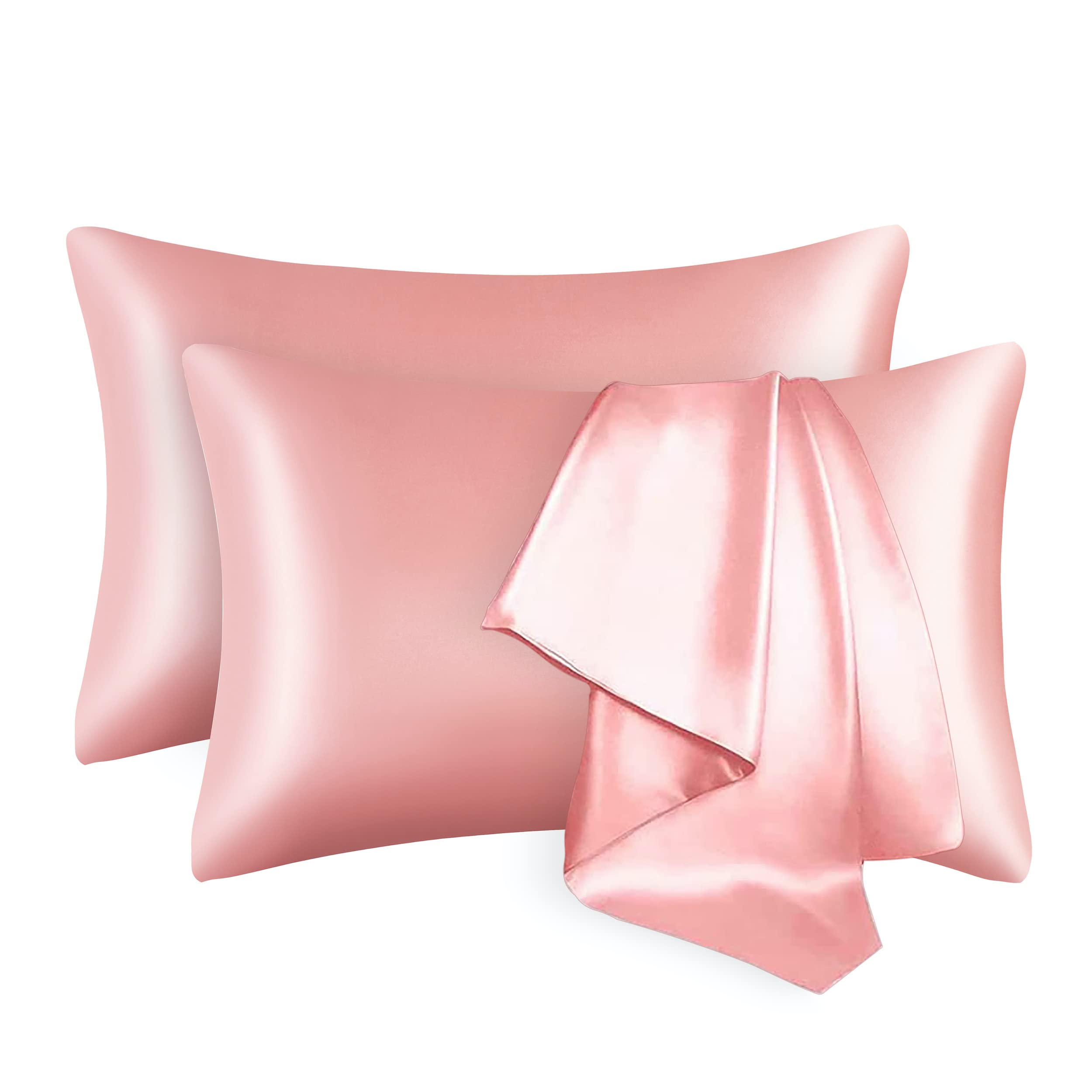 Satin Pillow Cases 2 Pack, Pillowcase for Hair and Skin Luxury Soft Breathable Standard Size with Envelope Closure, 50 x 75 cm (Coral Pink)