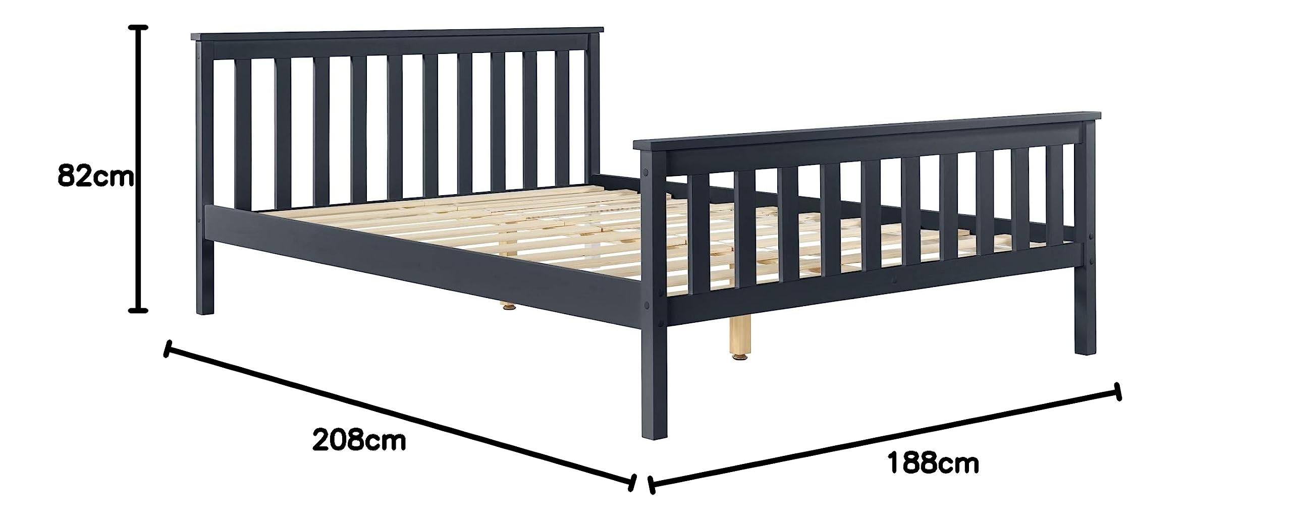 [en.casa] Cama Doble de Pino con Listones Somier 180x200 cm Cama Matrimonio Reposacabezas Alto Gris Oscuro