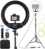 Ring Light avec Trépied, 18 Pouces Extérieur 2900-6000K LED Anneau Lumineux Réglable, Lampe Annulaire pour Telephone Youtube TikTok Maquillage Vidéo Tournage