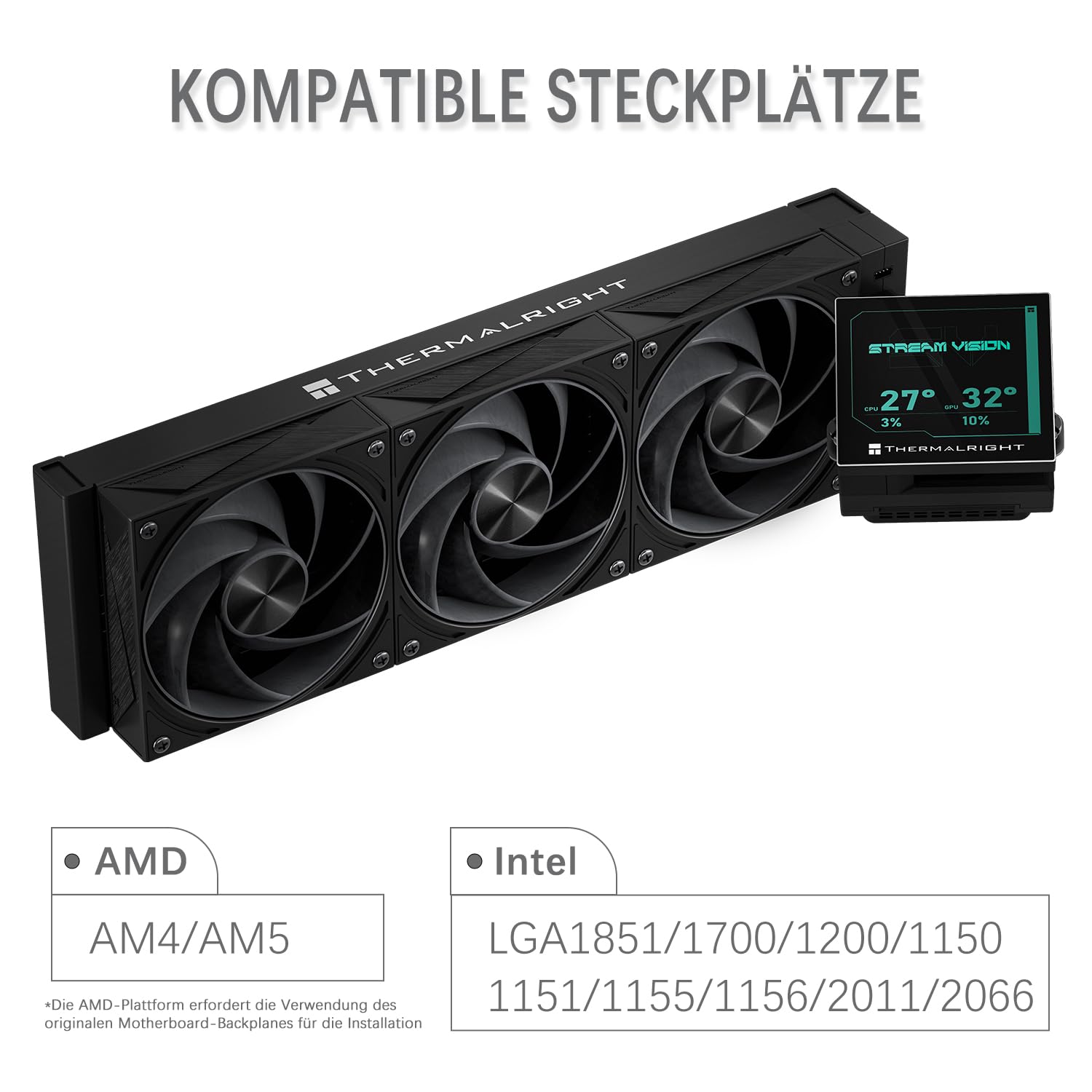 TR-Thermalright Stream Vision 360 czarny płyn chłodzący procesor, ekran LCD IPS 3,5" o rozdzielczości 680 x 480 cm – magnetyczny, zimna głowica z wbudowanym wentylatorem, chłodnica 360 mm, do AM5
