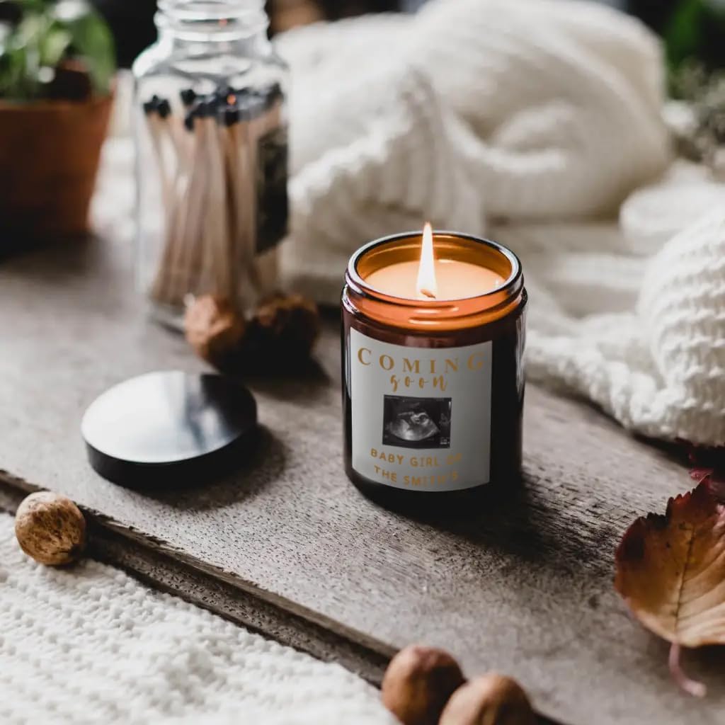Coming Soon Personalized Candle for Friend, Women, Men, Mom, Dad, Sister, Coworker on Pregnancy Announcement, Baby is Coming Gift