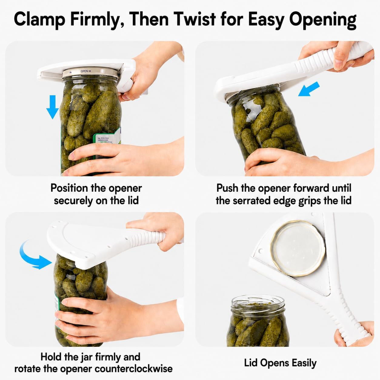 Jar Opener for Weak Hands and Seniors with Arthritis — 3-in-1 Stainless Steel Lid Gripper, Opens 0.5"–5.1" Jars and Bottles, Manual Kitchen Tool for Low Strength, Elderly