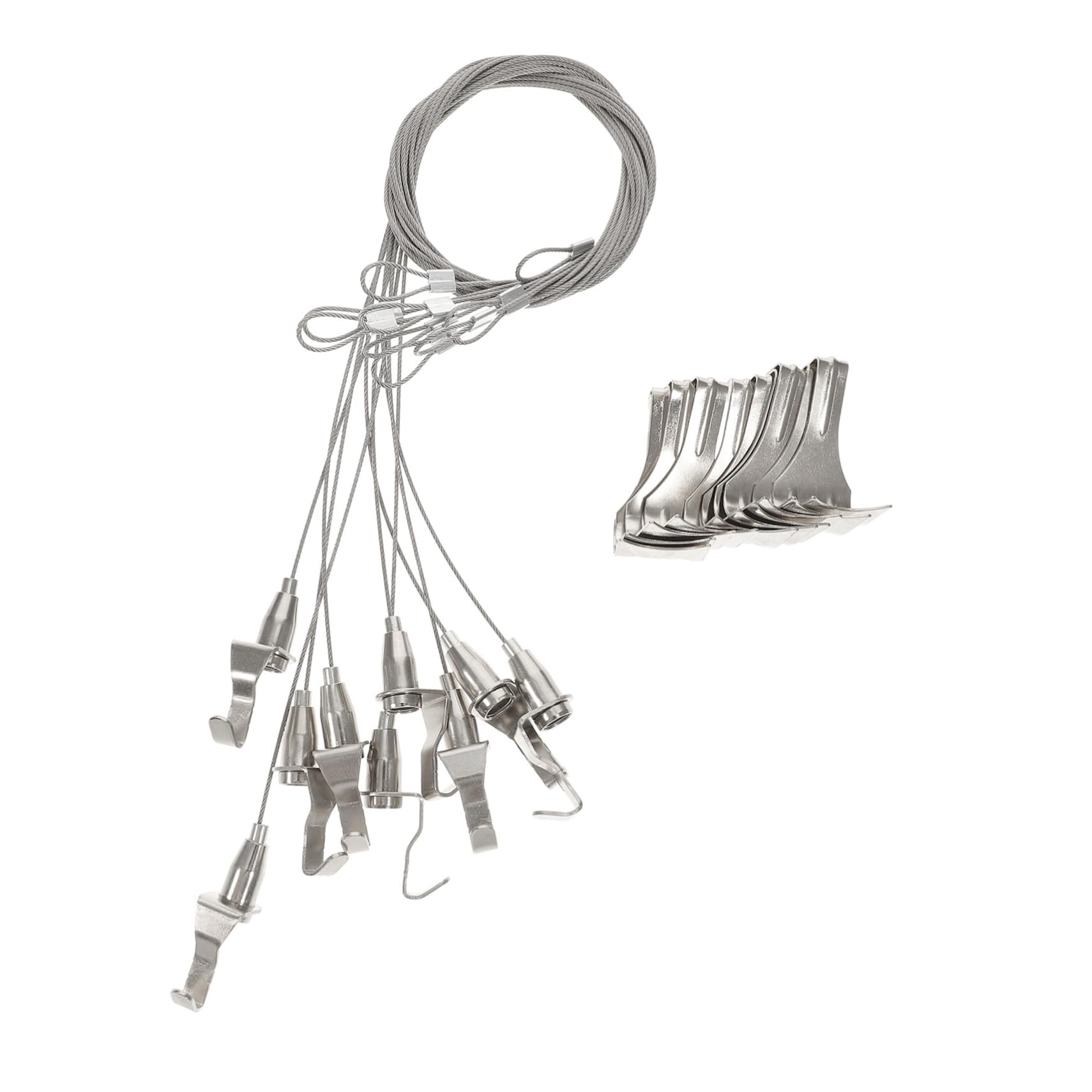 Angoily Kit de Ganchos Ajustables para Colgar Cuadros Cable de Acero Inoxidable Plata, Capacidad 30kg, Adecuado para Sistemas de Exhibición y Fotografía, Paquete de 10 Piezas