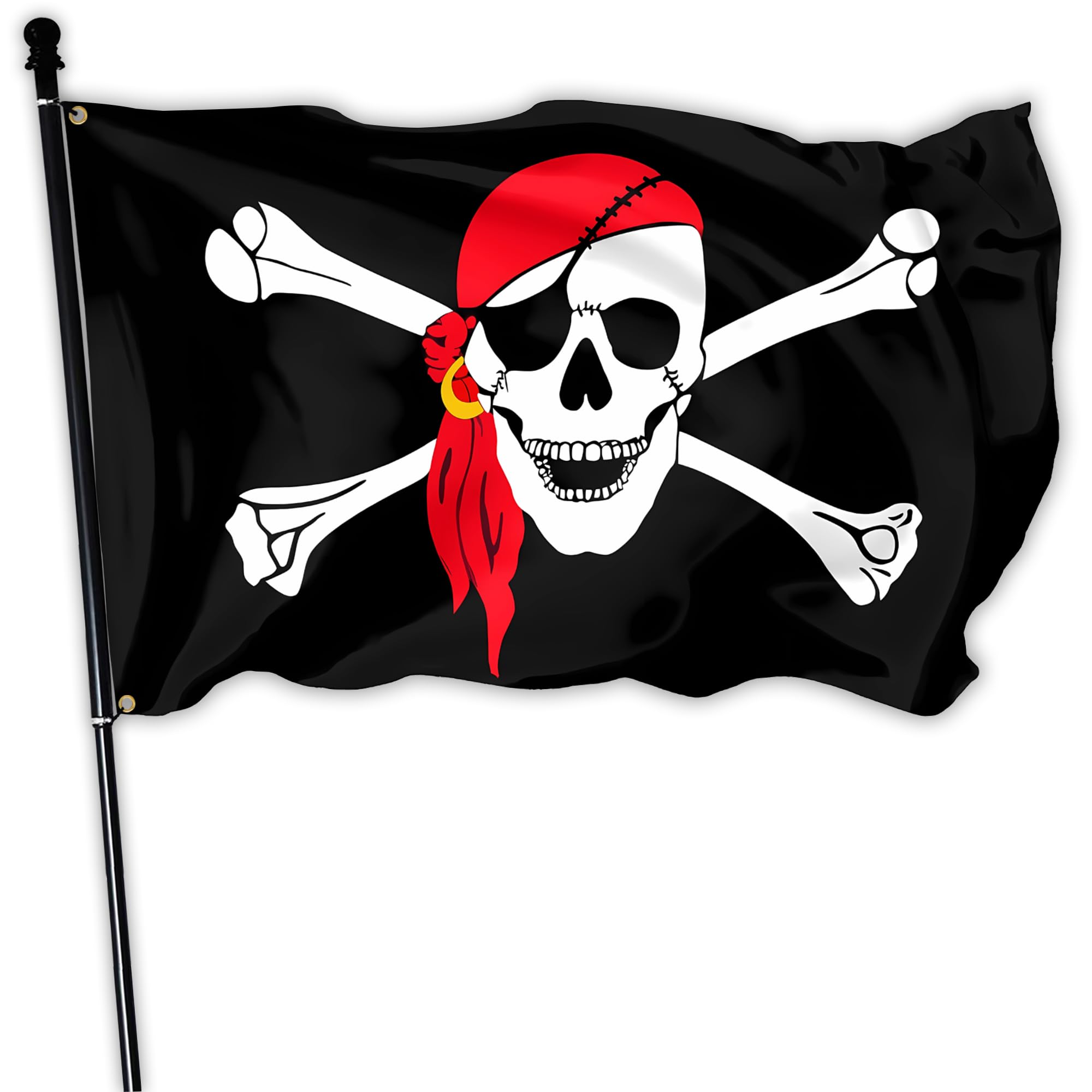 Pirate Jolly Roger Red Bandana Flag 3x5 Ft Funny American and Crossbones Boat Flag for Indoor Outdoor College Dorm Wall Farm Decor Banner Gift.