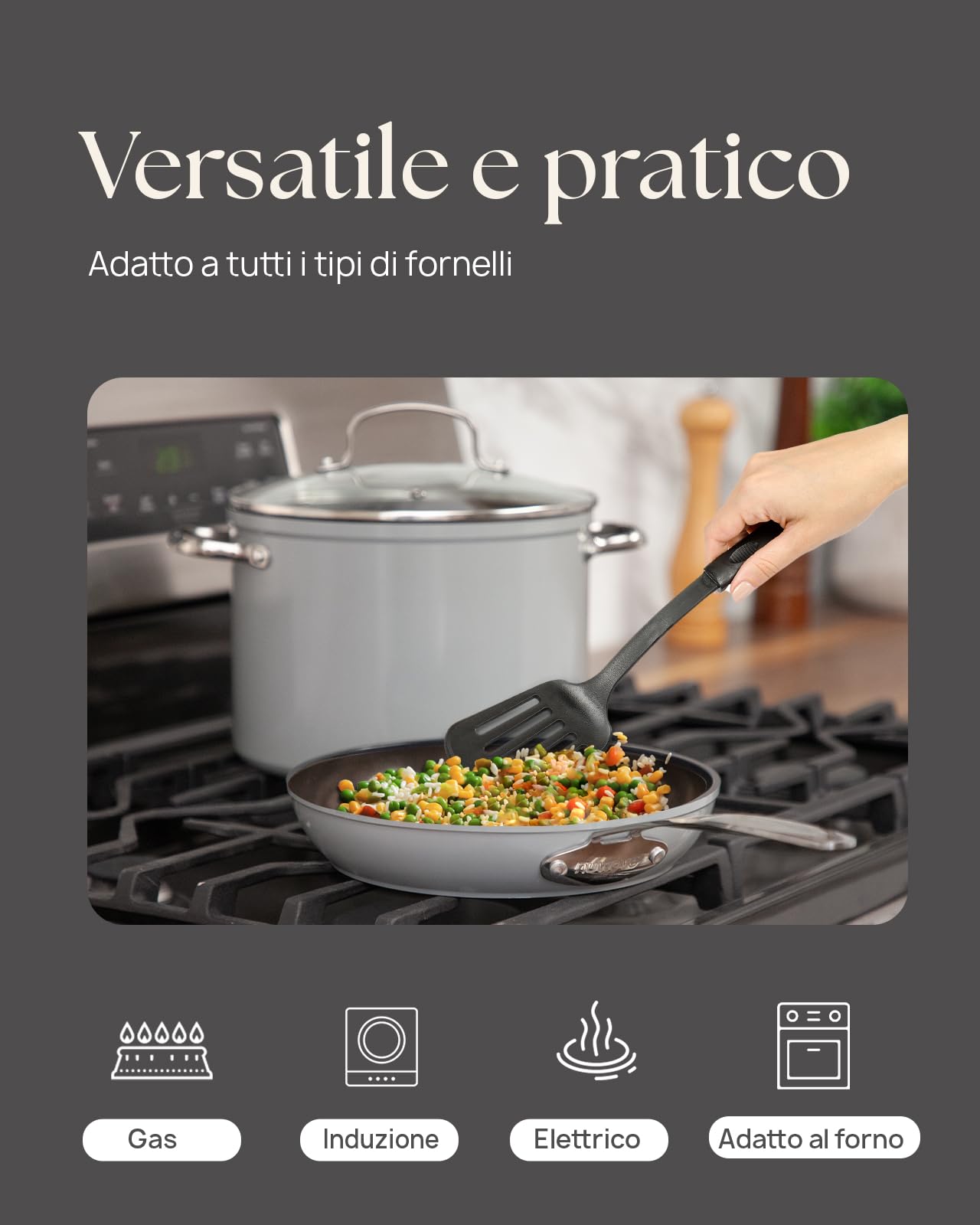 Nuwave Pentola da 7,6 litri in Ceramica Antiaderente Duralon Blue in Grigio, Priva di PFAS, Compatibile con Induzione e Forno, Lavabile in Lavastoviglie, Manici Freschi e Resistente ai Graffi