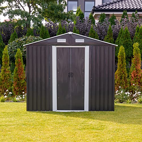 MAJOWO Metall Gerätehaus, Geräteschuppen mit Schiebetür, Geräteschrank für Garten, Gartengerätehaus mit Satteldach… – Bild 3