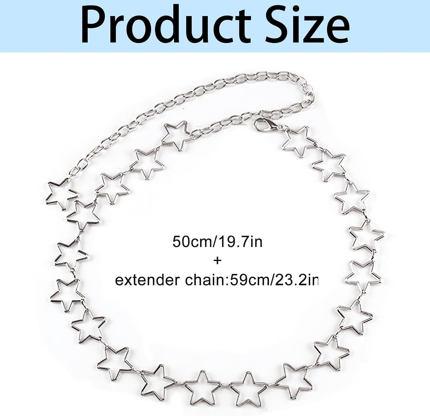 Women's Star Waist Chain Belt, Adjustable Size Silver Star Belt Chains for Dresses, Jeans & Y2K Goth Style with Long Tassel Design - Image 2