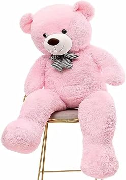 Cute Plush Confused Bear with 80 cm Bow Tie - Special GIFT for Lover Pink