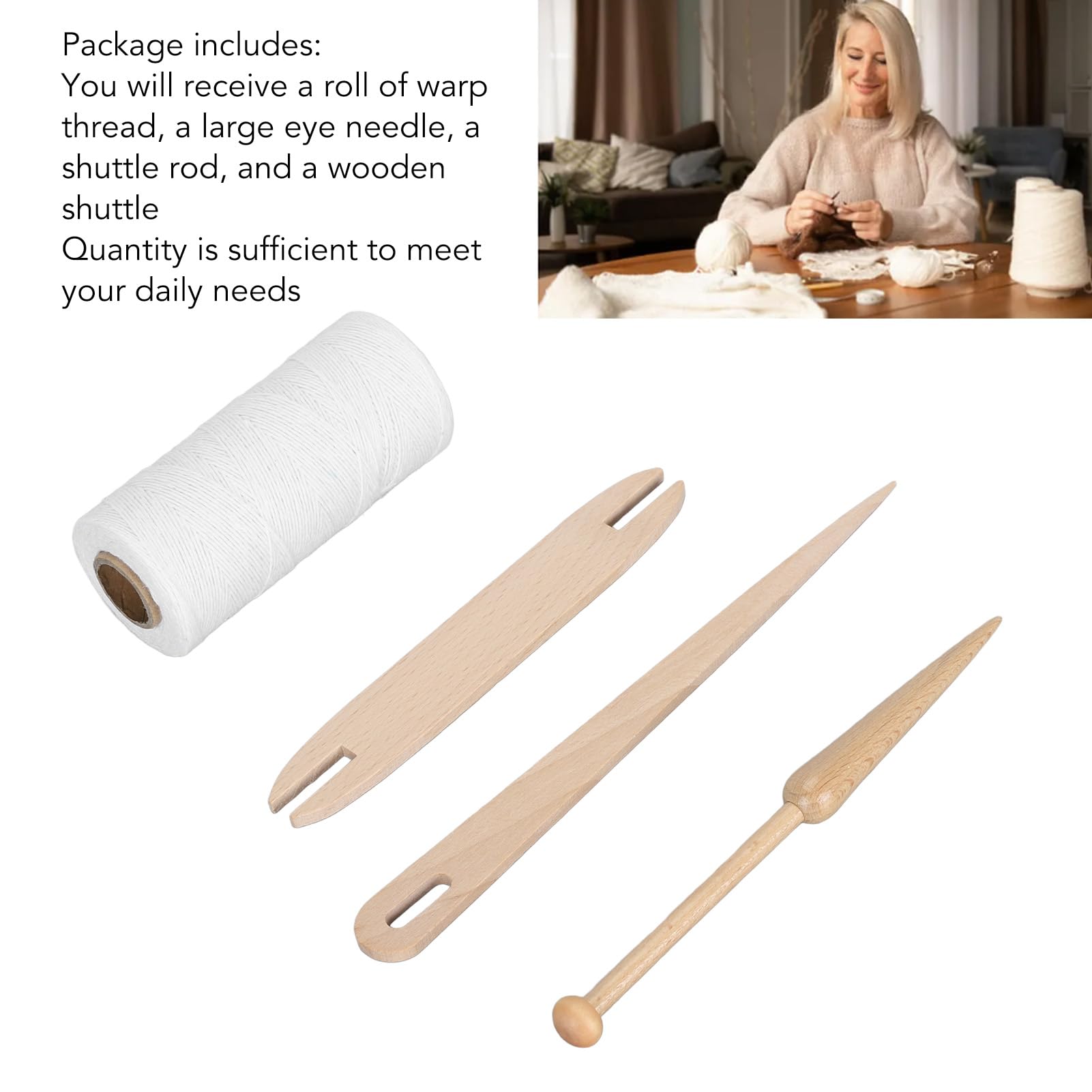 ZIZEV Warp, Lightweight Warp Kit Portable with Big Eye Needle Rod Wooden for Carpet Rug