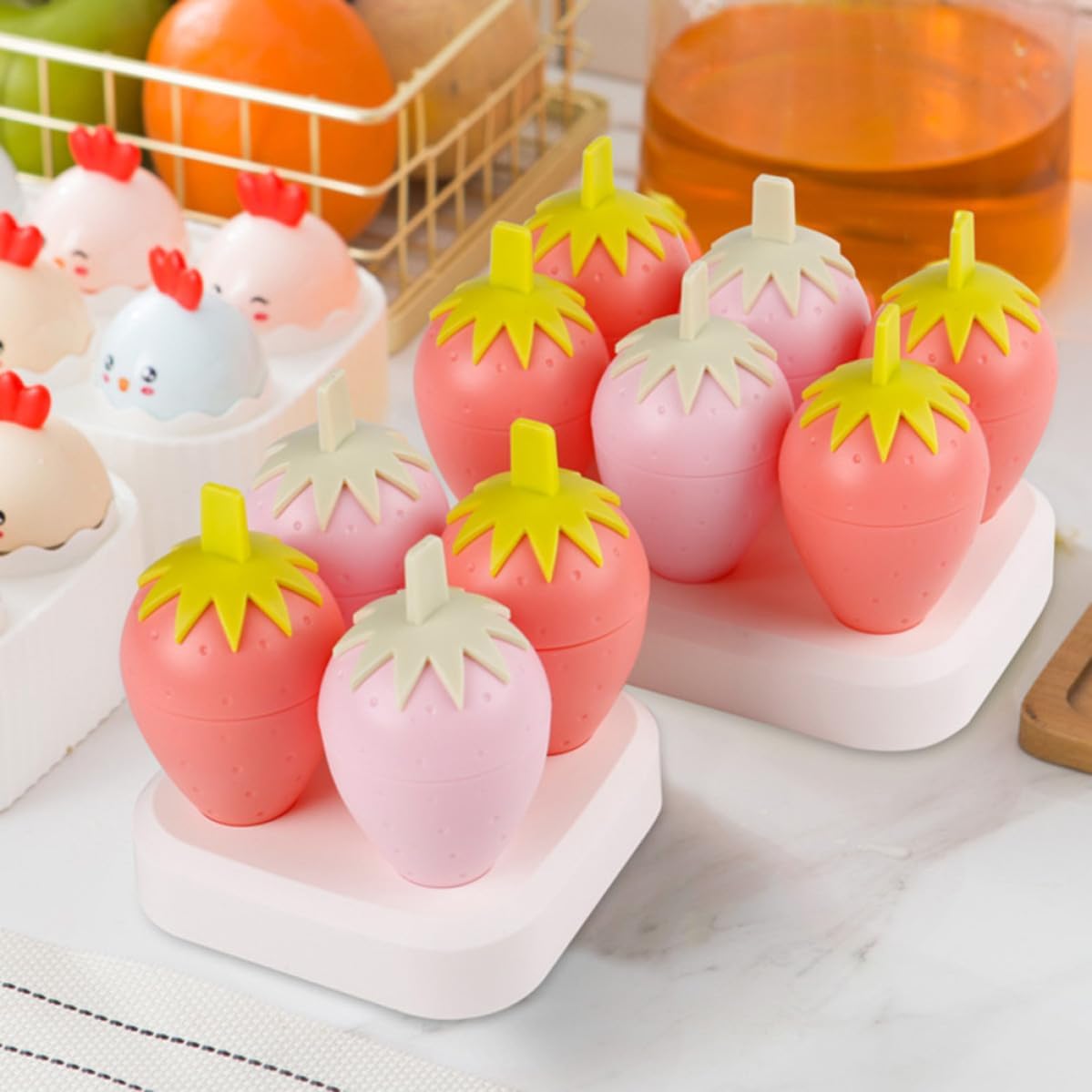Silicone PP Ice Pop Mold, Reusable Maker Strawberry Shaped 6 Grid