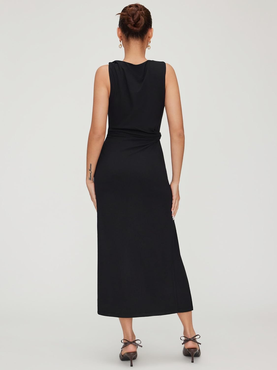 CIDER Womens Maxi Dresses Slit Boat Neck Sleeveless Ruched Waist Dresses Metal Decor Trendy Going Out Outfits - Image 6