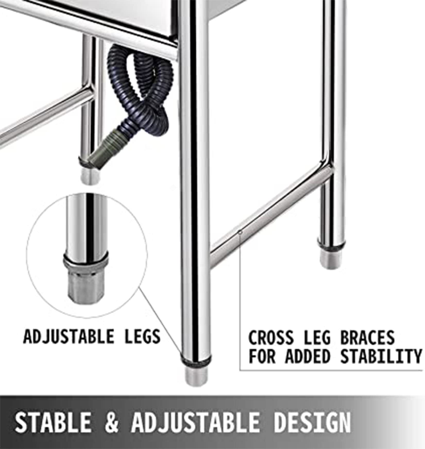 Lavavajillas Individual Deo Inoxidable para Hostelería con Grifo, Soporte Y Deflector, Altura de Las Patas Ajustable (50 Cm/60 Cm)./50 * 50 * 80 cm