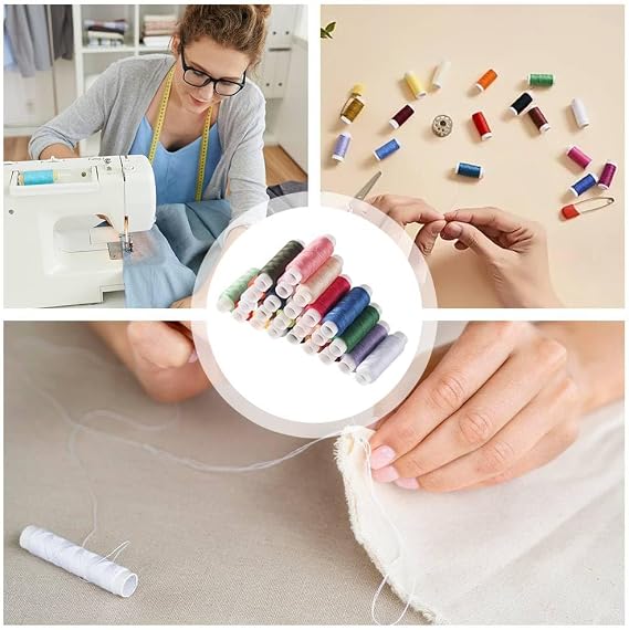Henyall Sewing Thread, 24 Spools Cotton Thread Set, Sewing Threads Kits for 90 Yards per Spool, Includes Black Thread for Sewing and White Cotton Thread, Ideal for Sewing Machine & Hand Sewing