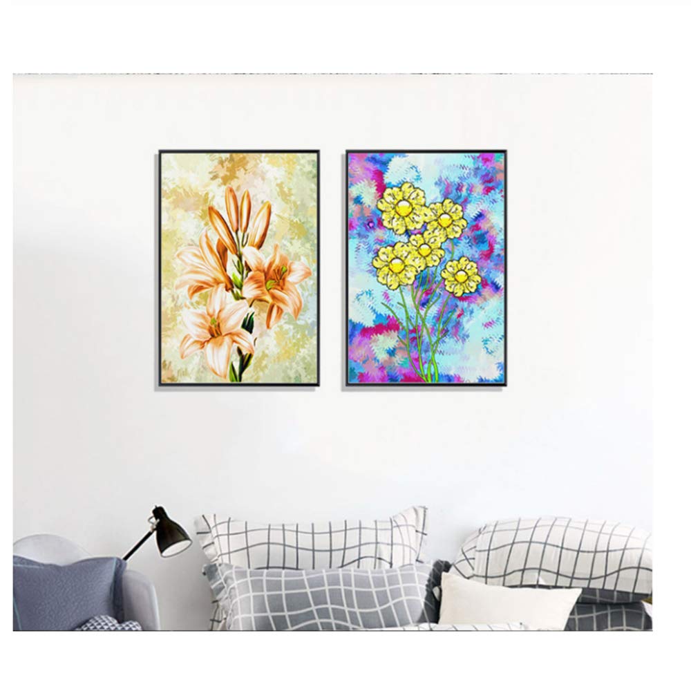 Drucken Leinwandbilder Nordisches Süßwasser 2 Stück Blumen abstrakte Kunst gemalte Dekoration für Wohnzimmer Gerahmt 30x40cm (11,8 "x 15,7") x2 Mit Rahmen
